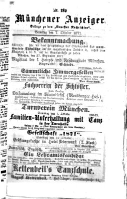 Münchener Anzeiger (Münchner neueste Nachrichten) Samstag 7. Oktober 1871