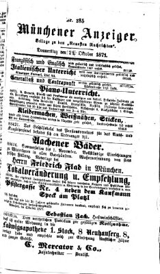 Münchener Anzeiger (Münchner neueste Nachrichten) Donnerstag 12. Oktober 1871