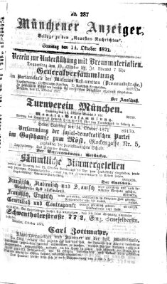 Münchener Anzeiger (Münchner neueste Nachrichten) Samstag 14. Oktober 1871