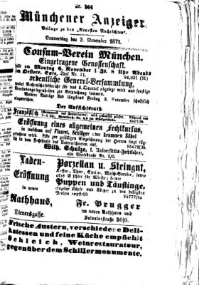 Münchener Anzeiger (Münchner neueste Nachrichten) Donnerstag 2. November 1871