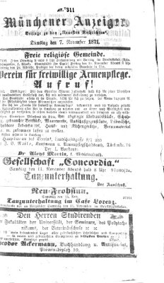 Münchener Anzeiger (Münchner neueste Nachrichten) Dienstag 7. November 1871