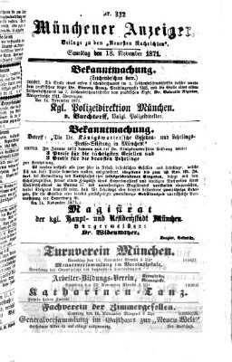 Münchener Anzeiger (Münchner neueste Nachrichten) Samstag 18. November 1871