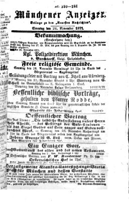 Münchener Anzeiger (Münchner neueste Nachrichten) Sonntag 26. November 1871