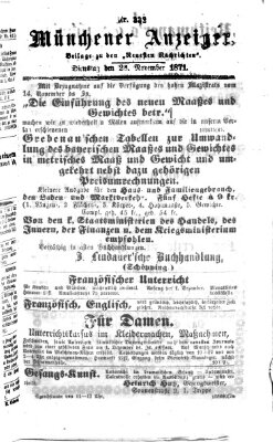 Münchener Anzeiger (Münchner neueste Nachrichten) Dienstag 28. November 1871