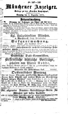 Münchener Anzeiger (Münchner neueste Nachrichten) Sonntag 3. Dezember 1871