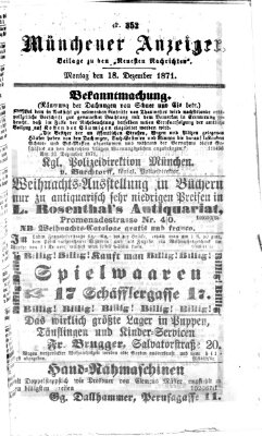 Münchener Anzeiger (Münchner neueste Nachrichten) Montag 18. Dezember 1871