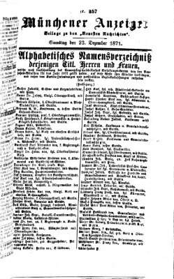 Münchener Anzeiger (Münchner neueste Nachrichten) Samstag 23. Dezember 1871