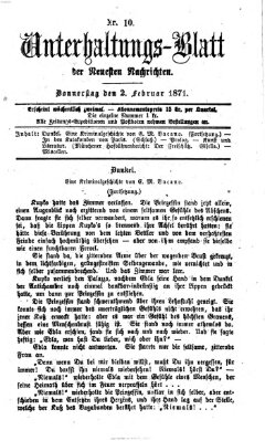 Neueste Nachrichten aus dem Gebiete der Politik. Unterhaltungs-Blatt der Neuesten Nachrichten (Münchner neueste Nachrichten) Donnerstag 2. Februar 1871