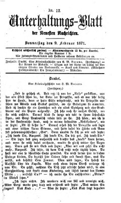 Neueste Nachrichten aus dem Gebiete der Politik. Unterhaltungs-Blatt der Neuesten Nachrichten (Münchner neueste Nachrichten) Donnerstag 9. Februar 1871