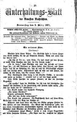 Neueste Nachrichten aus dem Gebiete der Politik. Unterhaltungs-Blatt der Neuesten Nachrichten (Münchner neueste Nachrichten) Donnerstag 9. März 1871