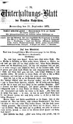 Neueste Nachrichten aus dem Gebiete der Politik. Unterhaltungs-Blatt der Neuesten Nachrichten (Münchner neueste Nachrichten) Donnerstag 21. September 1871