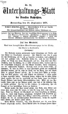 Neueste Nachrichten aus dem Gebiete der Politik. Unterhaltungs-Blatt der Neuesten Nachrichten (Münchner neueste Nachrichten) Donnerstag 28. September 1871