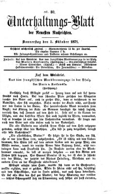 Neueste Nachrichten aus dem Gebiete der Politik. Unterhaltungs-Blatt der Neuesten Nachrichten (Münchner neueste Nachrichten) Donnerstag 5. Oktober 1871