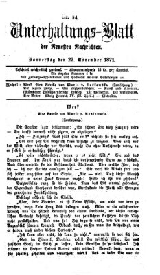 Neueste Nachrichten aus dem Gebiete der Politik. Unterhaltungs-Blatt der Neuesten Nachrichten (Münchner neueste Nachrichten) Donnerstag 23. November 1871