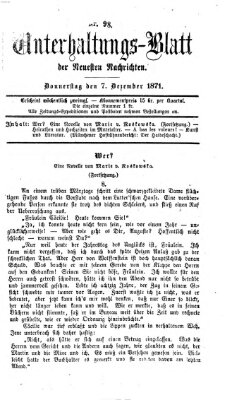 Neueste Nachrichten aus dem Gebiete der Politik. Unterhaltungs-Blatt der Neuesten Nachrichten (Münchner neueste Nachrichten) Donnerstag 7. Dezember 1871