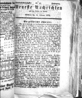 Neueste Nachrichten aus dem Gebiete der Politik (Münchner neueste Nachrichten) Mittwoch 14. Februar 1872