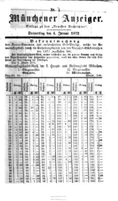 Münchener Anzeiger (Münchner neueste Nachrichten) Donnerstag 4. Januar 1872