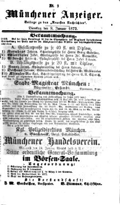 Münchener Anzeiger (Münchner neueste Nachrichten) Dienstag 9. Januar 1872