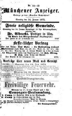 Münchener Anzeiger (Münchner neueste Nachrichten) Sonntag 14. Januar 1872