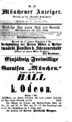 Münchener Anzeiger (Münchner neueste Nachrichten) Mittwoch 17. Januar 1872