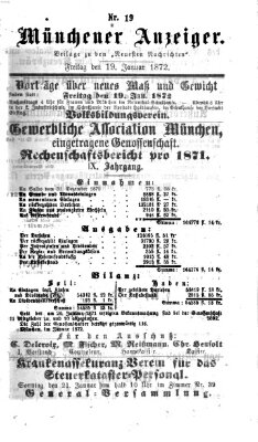 Münchener Anzeiger (Münchner neueste Nachrichten) Freitag 19. Januar 1872