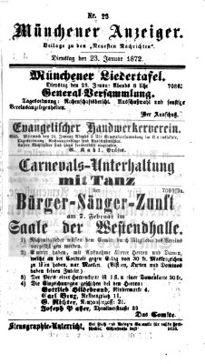 Münchener Anzeiger (Münchner neueste Nachrichten) Dienstag 23. Januar 1872