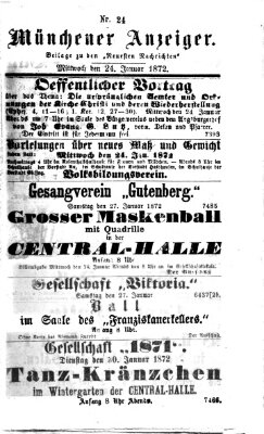 Münchener Anzeiger (Münchner neueste Nachrichten) Mittwoch 24. Januar 1872