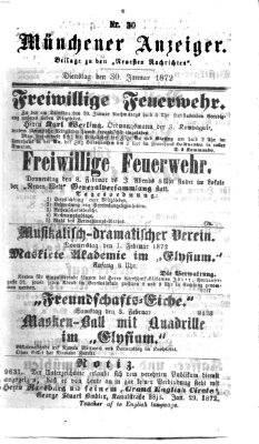 Münchener Anzeiger (Münchner neueste Nachrichten) Dienstag 30. Januar 1872