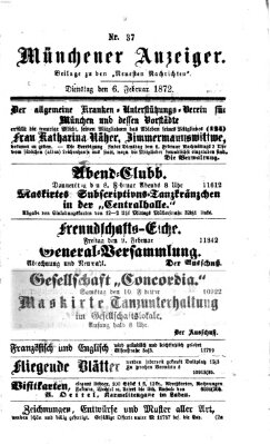 Münchener Anzeiger (Münchner neueste Nachrichten) Dienstag 6. Februar 1872