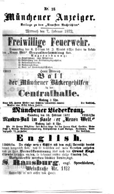 Münchener Anzeiger (Münchner neueste Nachrichten) Mittwoch 7. Februar 1872