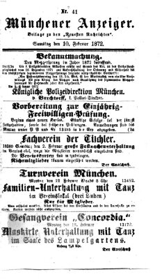 Münchener Anzeiger (Münchner neueste Nachrichten) Samstag 10. Februar 1872