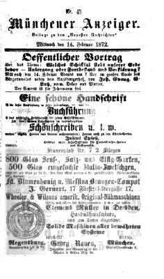 Münchener Anzeiger (Münchner neueste Nachrichten) Mittwoch 14. Februar 1872