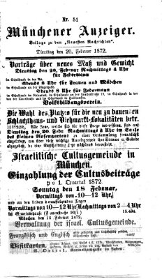 Münchener Anzeiger (Münchner neueste Nachrichten) Dienstag 20. Februar 1872