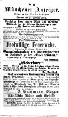 Münchener Anzeiger (Münchner neueste Nachrichten) Mittwoch 21. Februar 1872