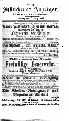 Münchener Anzeiger (Münchner neueste Nachrichten) Samstag 2. März 1872