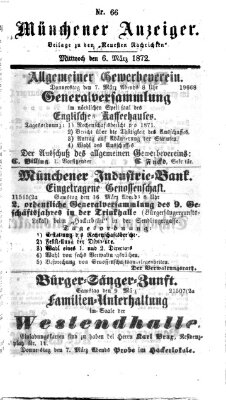 Münchener Anzeiger (Münchner neueste Nachrichten) Mittwoch 6. März 1872