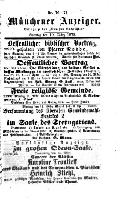 Münchener Anzeiger (Münchner neueste Nachrichten) Sonntag 10. März 1872