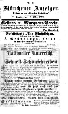 Münchener Anzeiger (Münchner neueste Nachrichten) Dienstag 12. März 1872