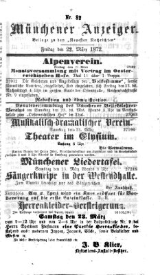 Münchener Anzeiger (Münchner neueste Nachrichten) Freitag 22. März 1872