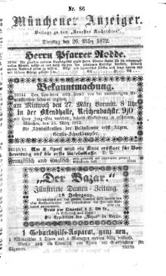 Münchener Anzeiger (Münchner neueste Nachrichten) Dienstag 26. März 1872