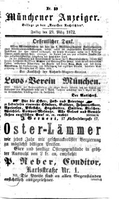 Münchener Anzeiger (Münchner neueste Nachrichten) Freitag 29. März 1872