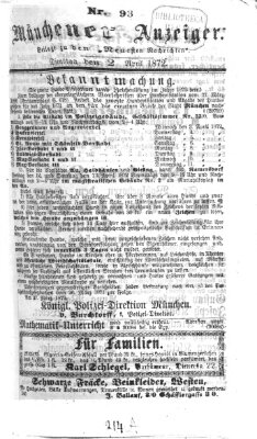 Münchener Anzeiger (Münchner neueste Nachrichten) Dienstag 2. April 1872