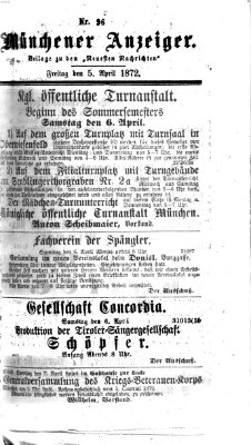 Münchener Anzeiger (Münchner neueste Nachrichten) Freitag 5. April 1872