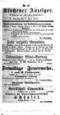 Münchener Anzeiger (Münchner neueste Nachrichten) Samstag 6. April 1872