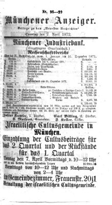 Münchener Anzeiger (Münchner neueste Nachrichten) Sonntag 7. April 1872