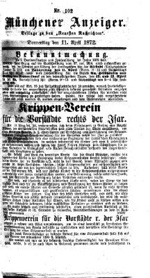 Münchener Anzeiger (Münchner neueste Nachrichten) Donnerstag 11. April 1872