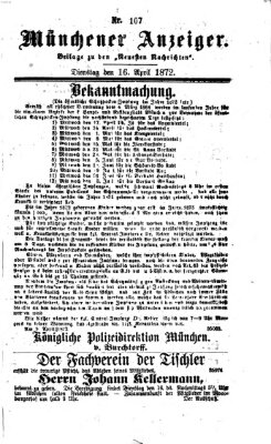 Münchener Anzeiger (Münchner neueste Nachrichten) Dienstag 16. April 1872