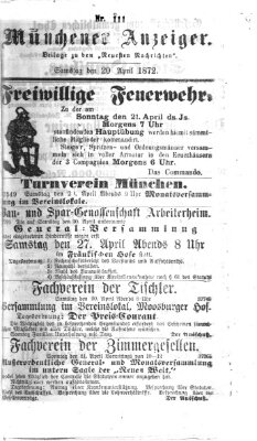 Münchener Anzeiger (Münchner neueste Nachrichten) Samstag 20. April 1872