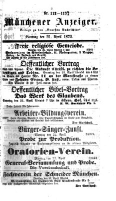 Münchener Anzeiger (Münchner neueste Nachrichten) Sonntag 21. April 1872