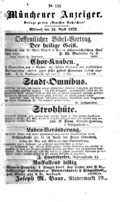 Münchener Anzeiger (Münchner neueste Nachrichten) Mittwoch 24. April 1872